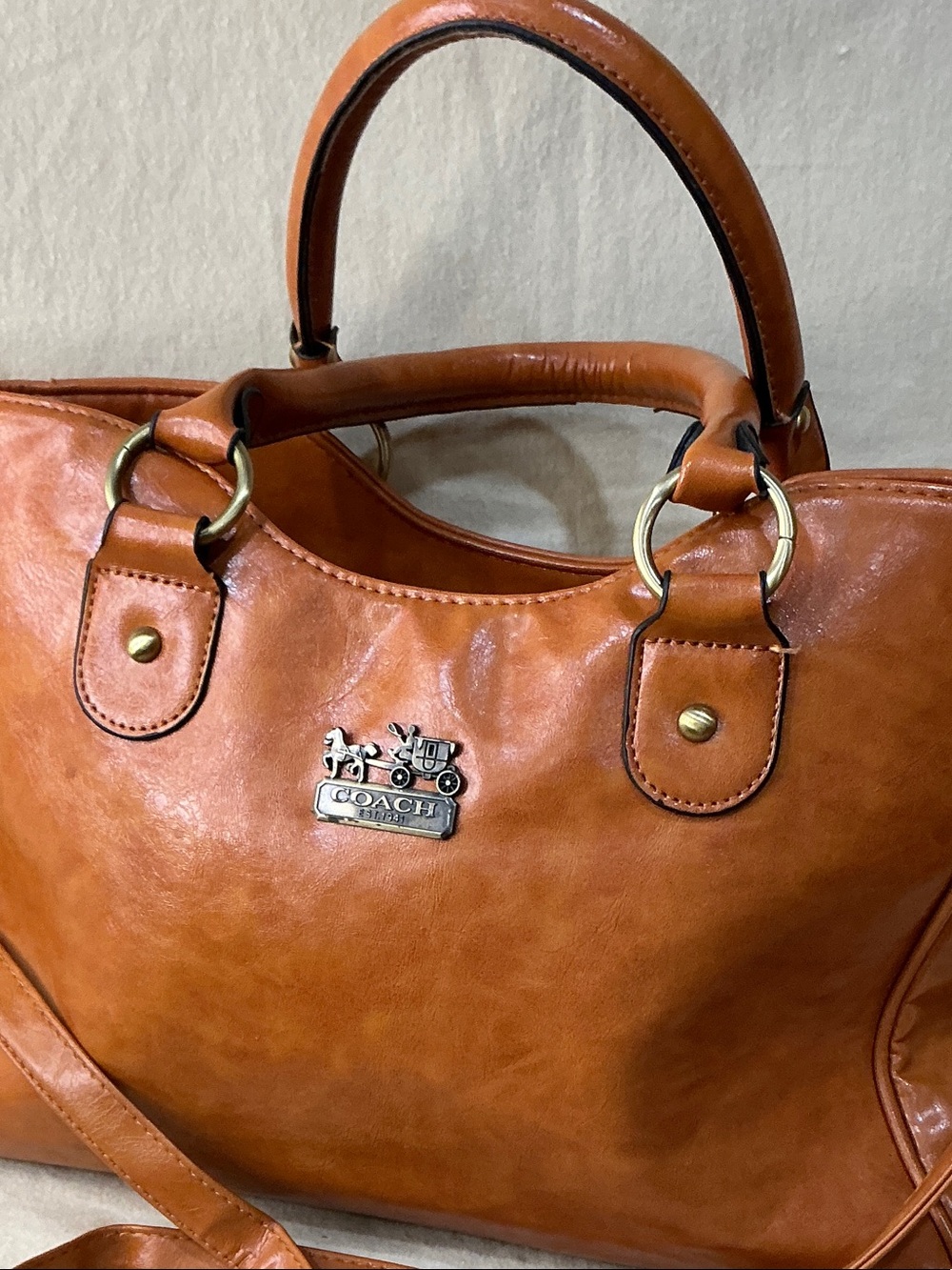 Vintage Coach Tan Leather Satchel with Gold Hardware